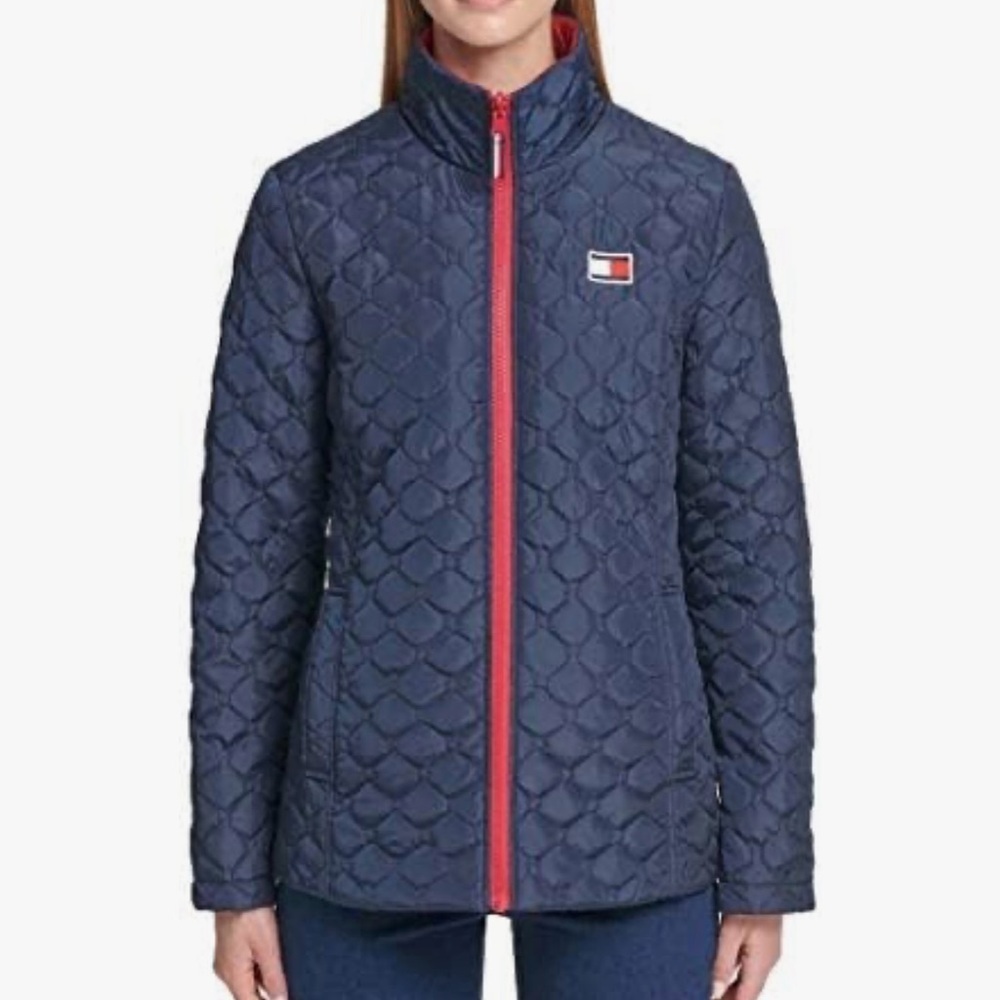 Tommy Hilfiger Women's Blue Quilted Puffer Jacket Winter Cold Weather Basic Coat